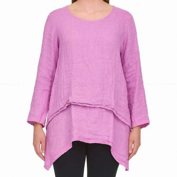 Crown Linen Designs Womens Purple Elbow Sleeve Blouse Size M 100% Linen Mature - Picture 1 of 10